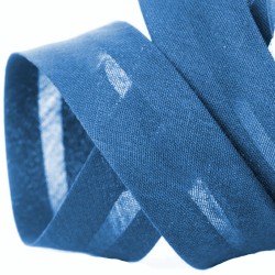 Biais polycoton bleu au mètre et rouleau