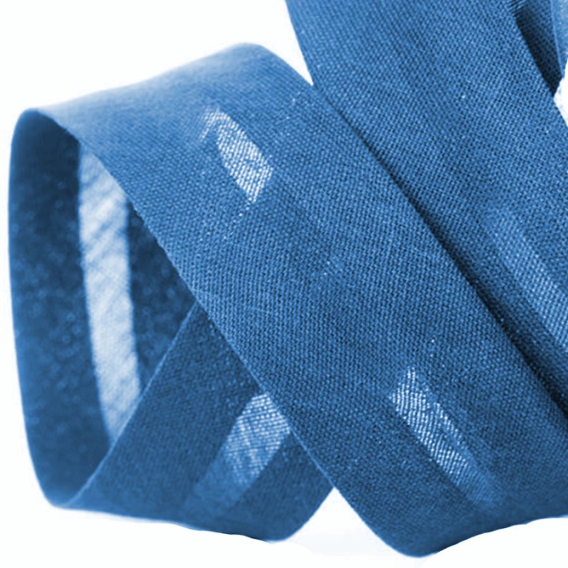 Biais polycoton bleu au mètre et rouleau