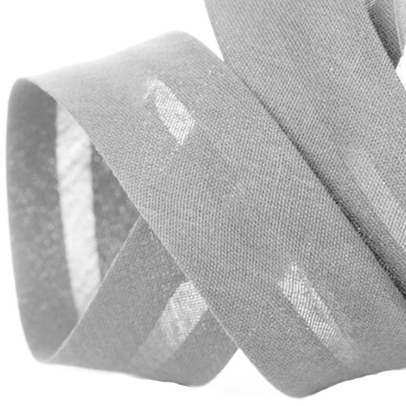 Biais polycoton gris au mètre et rouleau