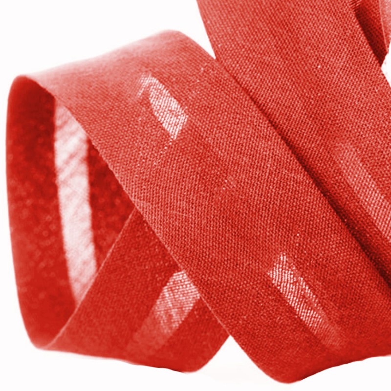 Biais polycoton rouge au mètre et rouleau