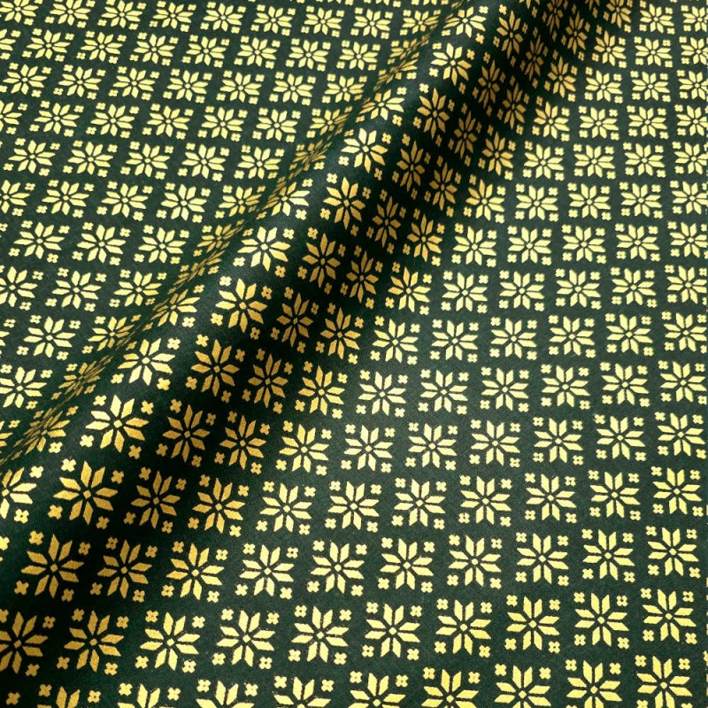 Algodão natal dourado geometrico verde