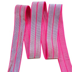 Fita elástica viés FOE (Fold Over Elastic) LUREX 20mm Fuxia Neon / Prata