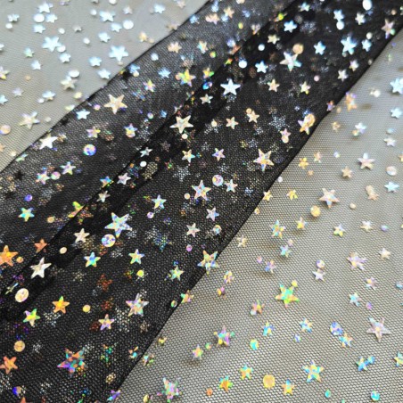 Tule estrelas holograma preto/prata