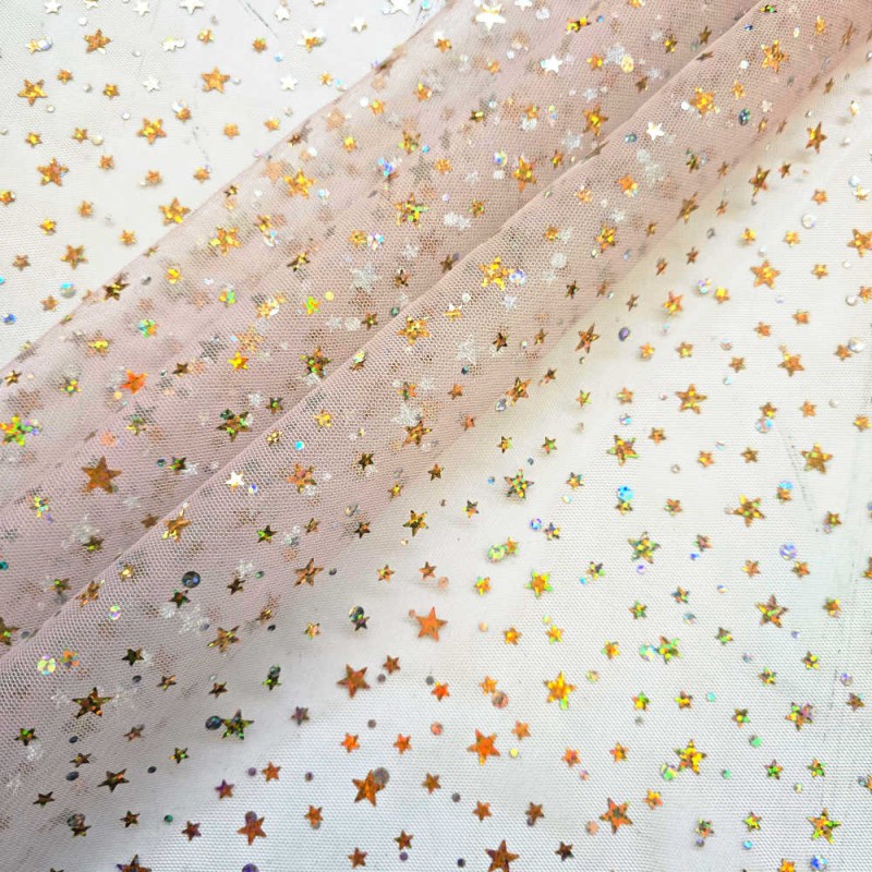 Tule estrelas holograma rosa/ouro