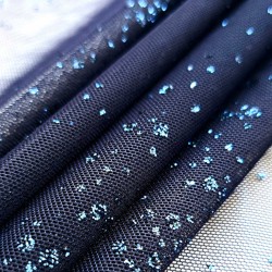 Tule de lycra lantejoulas Via Láctea azul marino