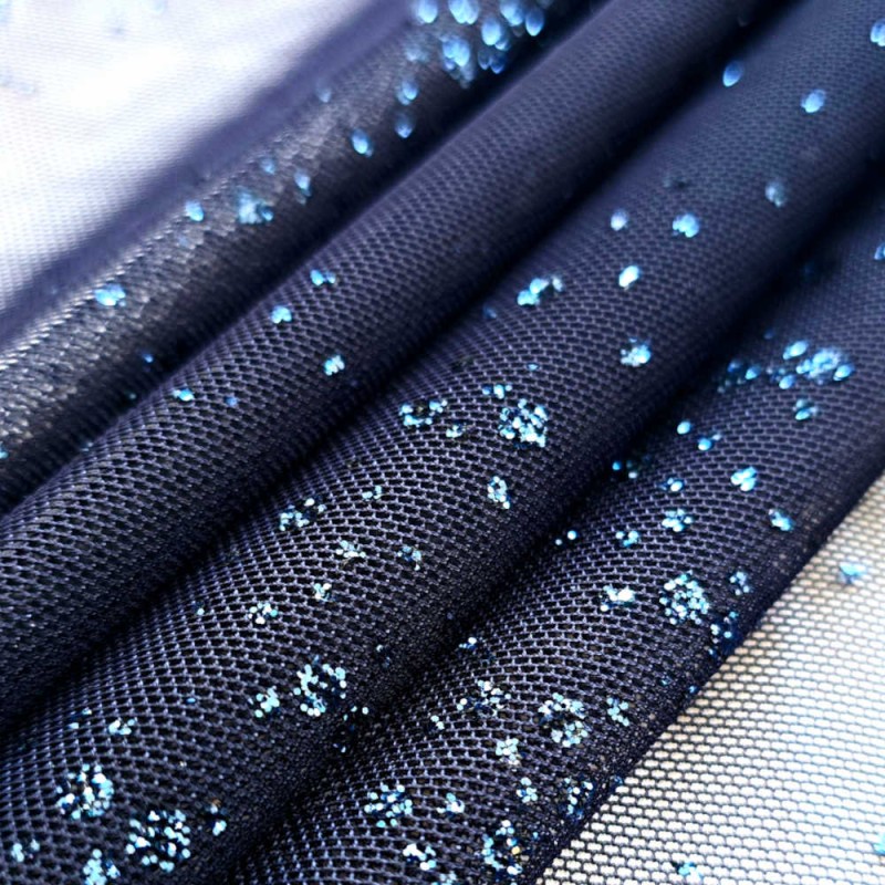 Tule de lycra lantejoulas Via Láctea azul marino