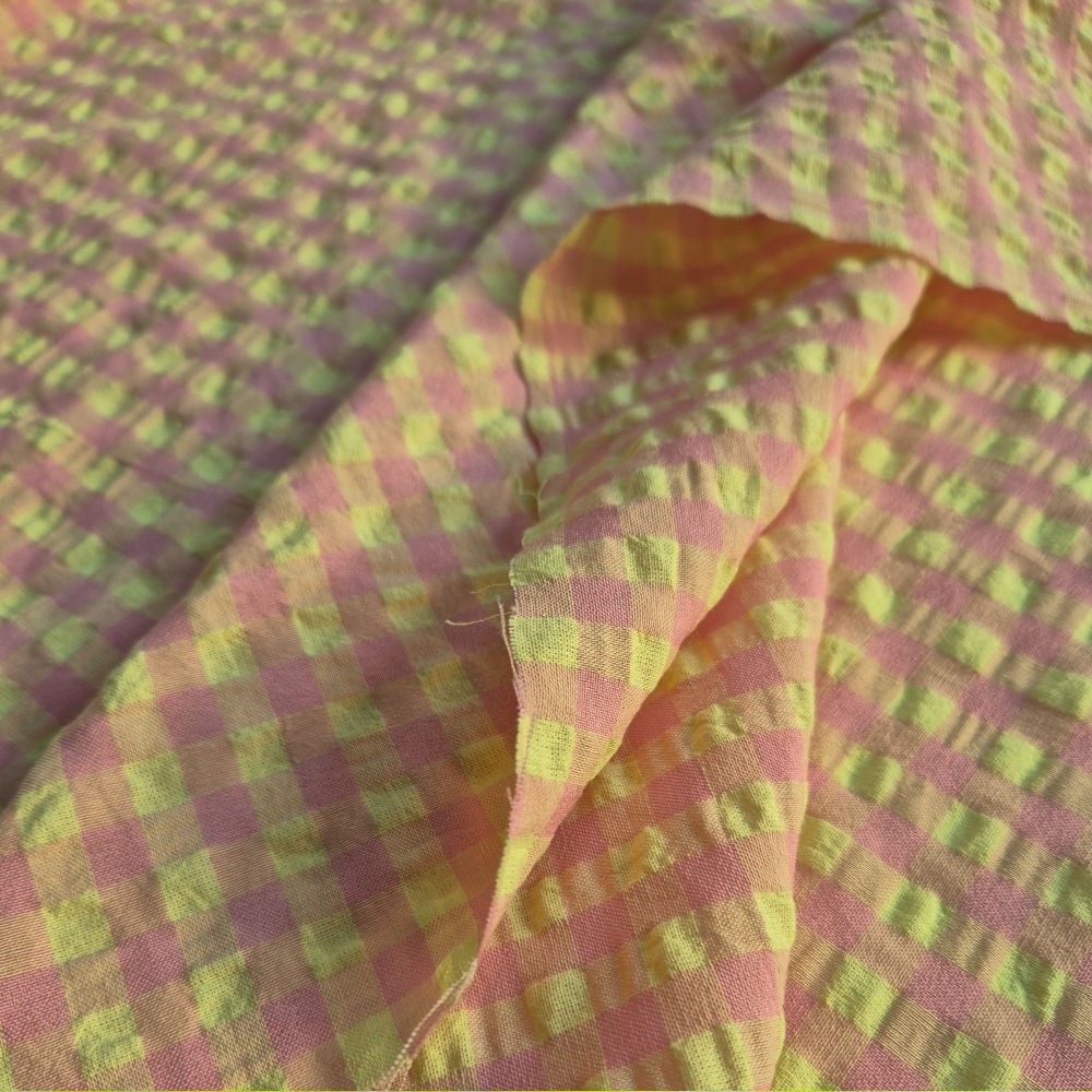 Seersucker Vichy rosa amarelo