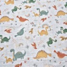 Gaze dupla de algodão por metros.Estampado com dinossauros.